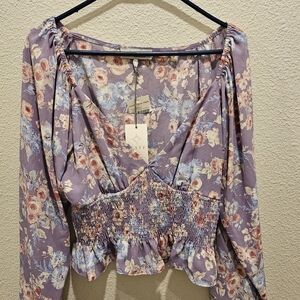 Floral Purple Smocked Women's Top